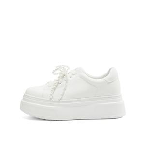 Rosa Bianca Легкие низкие скейтерские кроссовки для женщин с эффектом увеличения роста белые на овчинной стельке, цвет White Sheepskin Insole