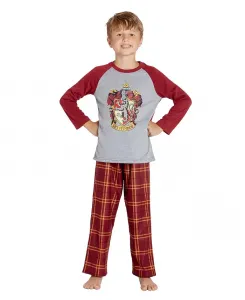 Мальчиковый комплект пижамы из 2 предметов в клетку с гербом факультетов Хогвартса реглан - Гриффиндор Хаффлпафф Слизерин Когтевран Harry Potter, красный