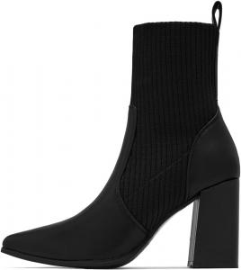 Женские ботильоны вязаные с высокими толстыми каблуками, заостренный носок, обувь на выход, для работы и вечеринок, размеры 4-16 США Wo wagas, Black