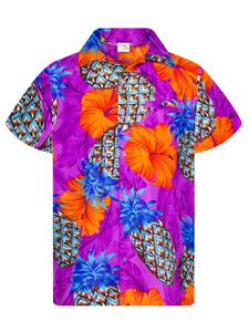 Рубашка King Kameha Pineapple Hibiscus Shadow Line, фиолетовый