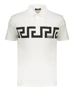 Хлопковая рубашка-поло с длинным принтом Versace, белый