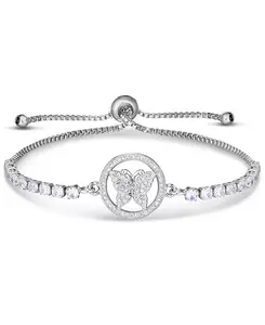 Браслет-Боло с регулируемым замком-ползунком из кубического циркония в форме бабочки, посеребренный Macy'S, silver