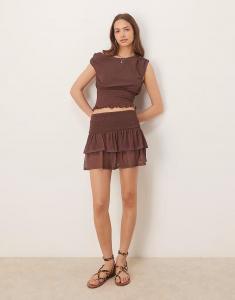 Мини-юбка шоколадного цвета с присборенной талией от ASOS DESIGN