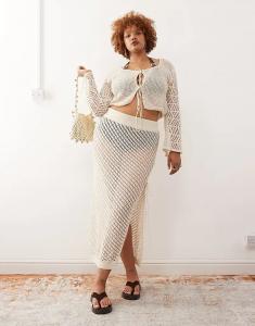 Юбка макси Noisy May Curve с завязками крючком, бежевого цвета