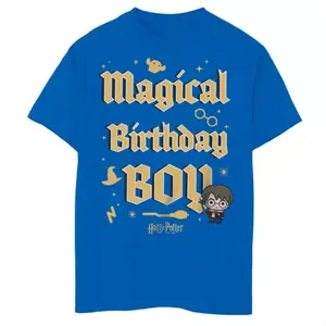 Футболка для мальчиков 8-20 лет "Гарри Поттер и Дары смерти" с праздничным принтом Licensed Character, синий