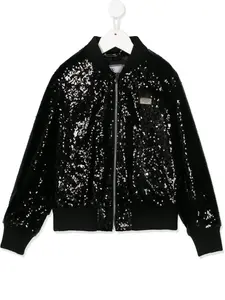 Бомбер с пайетками и логотипом Philipp Plein Junior, черный