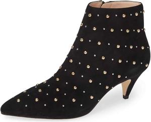 Женские ботильоны XYD с комфортным острым носком, низким каблуком-«кистен», на щиколотку, из искусственной замши, молнии, для прогулок и наряда, короткие с заклепками, Black