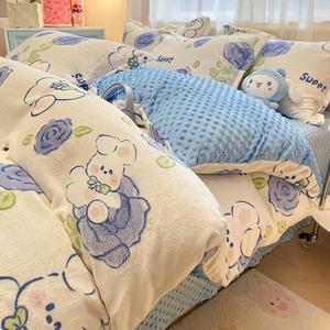 Disney Комплект постельного белья 1.5м, 4 предмета, для матраса 200x230 см, Doudou Rong, синий с цветами и кроликом