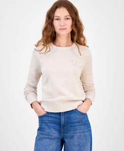 Детский свитер с вышитым оригинальным круглым вырезом Just Polly, Oat Milk/Lucky Horseshoe