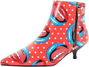 Женские кожаные ботильоны XYD Comfort Kitten с низким каблуком, зауженным носком, двойной боковой молнией, базовые офисные туфли для женщин, Red Lips