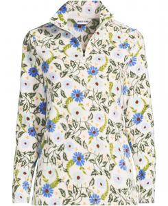 Флисовый пуловер большого размера на всепогодную погоду с застежкой-молнией до четверти длины Lands' End, Blue allover floral