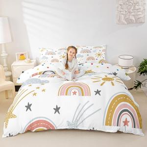 Erosebridal Детский комплект постельного белья Girls Rainbow с рисунком солнца и звезд в облаках из мягкого микрофибры, Multi 121