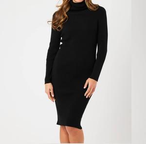 Платье с длинными рукавами и воротником-хомутами черного цвета Angel Apparel