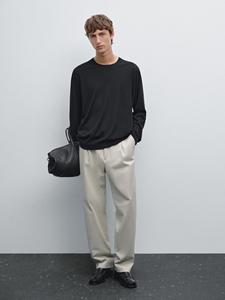 Вязаный свитер из 100% мериносовой шерсти Massimo Dutti, черный