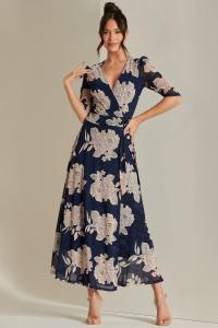 Платье макси из сетки с запахом спереди Daliyah Jolie Moi, синий