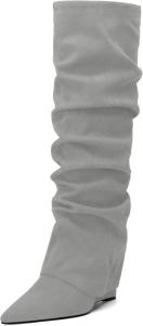 Женские ботфорты WAYDERNS с высоким каблуком на клинке, мягким верхом, заостренным носком, высотой 4 дюйма, удобные для повседневной носки, работы и вечеринок, осенне-зимние, Grey
