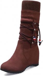 Женские зимние сапоги MIOKE до середины икры, с круглым носком, утепленные мехом, на низком каблуке, с бахромой в стиле вестерн, Army Green