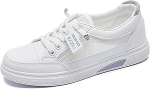 Женские туфли на шнуровке из денима и сетки, повседневные плоские тканевые туфли с круглым носком, дышащие для ходьбы Generic, D06-Grey