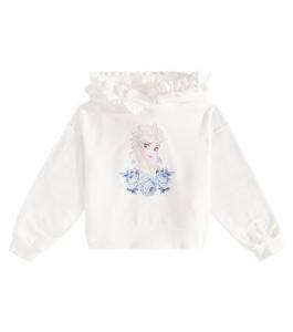 Толстовка с капюшоном из хлопковой смеси с оборками Monnalisa, цвет panna