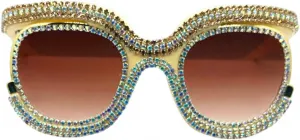 Женские солнцезащитные очки Melrose Luxury Oversized Diamond Sunglasses Rhinestone Square UV400 Multicolor Shades Female Sun Glasses Eyewear 9051, Beige