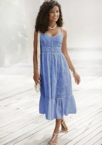 Платье миди Buffalo, с качественной вышивкой люверсов, воздушное летнее платье из хлопка, голубой