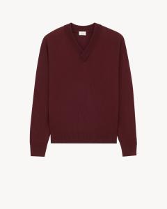 Шерстяной свитер с V-образным вырезом Saint Laurent, бордо