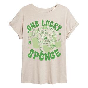 Футболка Juniors' Spongebob Squarepants One Lucky Sponge дистресс оверсайз Nickelodeon