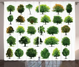 Шторы ABAKUHAUS Natural Rustic, сосны, платаны, кустарники, универсальные ленточные шторы для гостиной с петлями и крючками, 280 x 175 см, белые и зеленые Abakuhaus