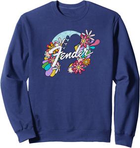 Толстовка Fender Spring Time Flower Covered Guitar Silhouette Logo, синяя