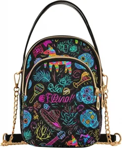 Сумка через плечо с изображением черепа в стиле Синко де Майо, черная.