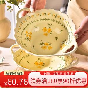 CERAMICS Fresh Underglaze Color Bowl And Plate Set, набор из 2 керамических мисок с двумя ручками, 24 см