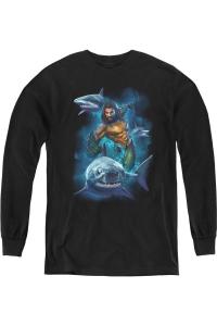 Футболка с длинным рукавом "Aquaman: Плавание с акулами" для детей Gildan, черный
