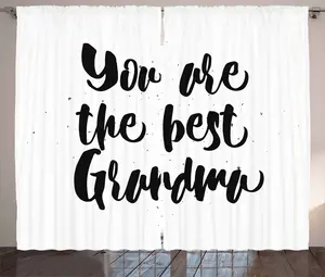 Штора ABAKUHAUS "Бабушка в деревенском стиле", черно-белые слова, универсальные ленточные шторы для гостиной с петлями и крючками, 280 x 175 см, белый/черный Abakuhaus