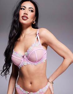 Мягкий бюстгальтер с глубоким вырезом и вышитыми цветами на ленте Boux Avenue Layla розового цвета