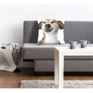 Декоративная подушка queence Franka с улыбающейся собакой Queence, Braun/schwarz + bedruckt