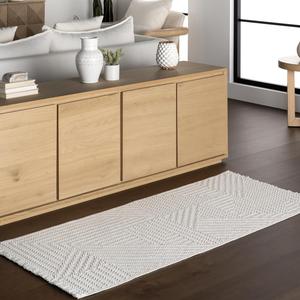 nuLOOM Makena Геометрический ковер-дорожка 77 x 305 см, для гостиной, спальни, столовой, прихожей, коридора, кухни, Makena Off-White