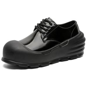 WEISHIBANGWEI Повседневные кожаные туфли мужские черные с потайным клином, цвет Black Hidden Wedge