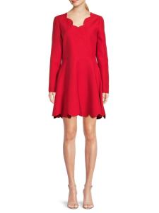 Платье-клеш с длинными рукавами и цветными блоками Valentino, цвет Rosso