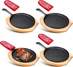 Набор чугунных сковородок Mimorou для фахита, круглая сковорода для фахита 20 см, 4 шт, черный