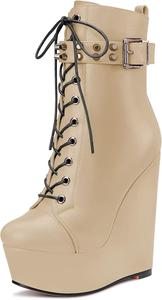Женские ботильоны Castamere с высоким каблуком на платформе, округлым носком, короткие, на шнуровке и с молнией, Beige