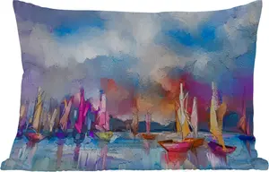 Подушка для улицы - Живопись - Лодки - Вода - 60 x 40 см - Устойчива к погодным условиям - Подушка для отдыха - Декоративная подушка - Подушка для дома MuchoWow
