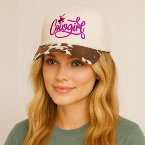 Пятипанельная холщовая бейсболка с козырьком и анималистическим рисунком, надписью "Ковбойка", вышитой надписью FASHNZFAB, фуксия