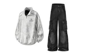 Повседневная спортивная одежда Unisex с лацканом Lapel Moderate X1617, белый top+черный pants