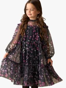 Детское платье с длинными рукавами и принтом из сетчатой ткани Angel & Rocket, Navy/Multi
