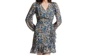 Платье с длинными рукавами женское, землисто-желтое/синее/белое Michael Kors