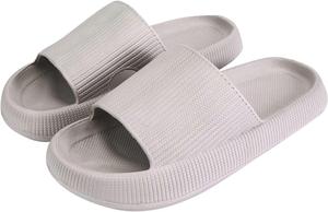 Тапочки-подушки Baimiu для женщин и мужчин, нескользящие, быстросохнущие, с поддержкой свода стопы, мягкие шлепанцы на подушке, домашние и для душа, удобные шлепанцы для дома и улицы, унисекс, серый