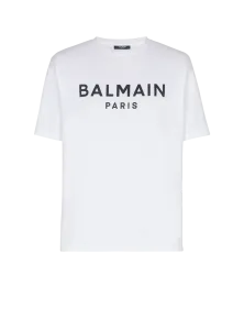 Футболка с принтом Balmain Paris, белый/темно-синий/черный/зеленый