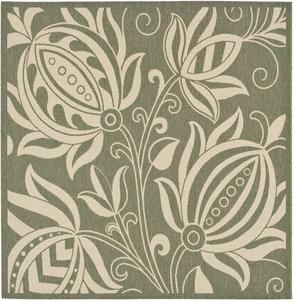 Ковер SAFAVIEH, 239 x 239 см, Washable Rug Outdoor Courtyard Collection - квадратный, Olive & Natural, без линьки и легкий в уходе, идеален для патио, заднего двора, прихожей (CY2961-1E06)