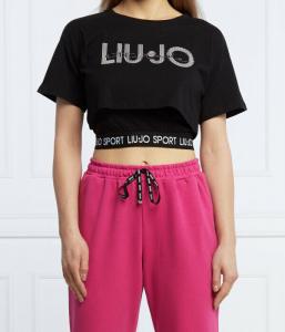 Футболка женская Liu Jo Sport укороченная с логотипом бренда, черный