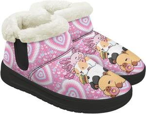 Женские зимние ботинки с искусственным мехом, теплые, с широким носком, прогулочные ботинки, противоскользящие, удобные для улицы, ботильоны на каждый день Chririnla, Cute Animal Print